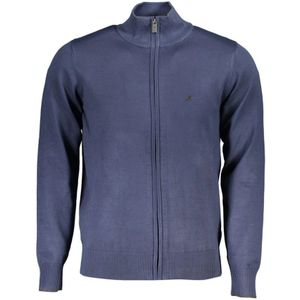 U.s. Polo Assn., Truien, Heren, Blauw, M, Nylon, Blauwe Contrast Zip Sweater Geborduurd Logo