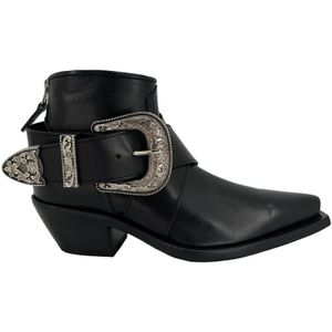 R13, Buckled Gloss boots Zwart, Dames, Maat:36 EU