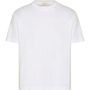 Valentino, Tops, Heren, Wit, XL, Katoen, Katoenen Ronde Hals T-shirt Print