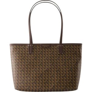 Tory Burch, Kleine Shopper Tas - Katoen - Bruin Bruin, Dames, Maat:ONE Size