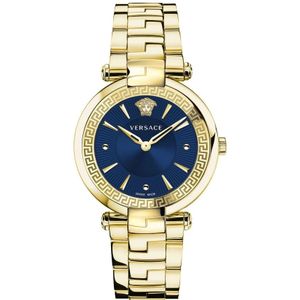 Versace, Accessoires, Dames, Geel, ONE Size, Blauw Stalen Dameskwarts Horloge