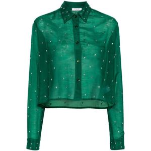 Oseree, Blouses & Shirts, Dames, Groen, M, Katoen, Kristalversierde Transparante Groene Blouse