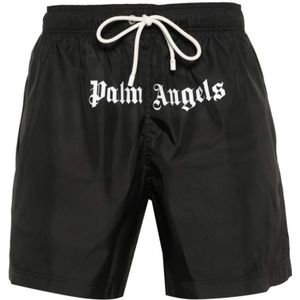 Palm Angels, Badkleding, Heren, Zwart, M, Zwarte Strandshorts met Logoprint