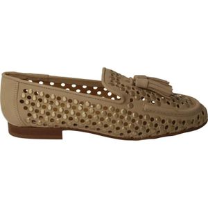 Pedro Miralles, Geperforeerde leren instapper met gouden studs Beige, Dames, Maat:38 EU