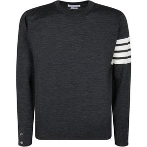 Thom Browne, Truien, Heren, Grijs, XL, Wol, Donkergrijze 4-Bar Pullover Sweater