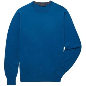 Brooks Brothers, Sweatshirts & Hoodies, Heren, Blauw, 2Xl, Wol, Merinowollen trui met ronde hals