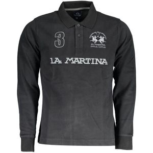 La Martina, Zwart Katoenen Polo Shirt met Lange Mouwen Zwart, Heren, Maat:L