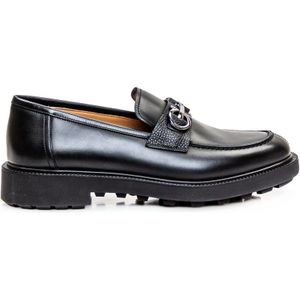 Salvatore Ferragamo, Schoenen, Heren, Zwart, 41 EU, Zwarte Leren Loafers met Metalen Detail