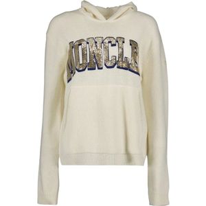 Moncler, Sweatshirts & Hoodies, Heren, Wit, M, Pailletten, Gezellige hoodie met gouden paillettenlogo