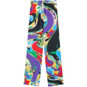 Emilio Pucci, Broeken, Dames, Veelkleurig, XS, Satijn, Grafische Print Paarse Broek