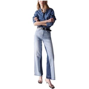 Salsa, Jeans, Dames, Blauw, W25 L32, Denim, Push in Wide Leg Jeans met geheime glamour