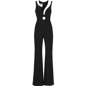 Moschino, Zwart Mouwloos Jumpsuit met Contrast Patch Zwart, Dames, Maat:S