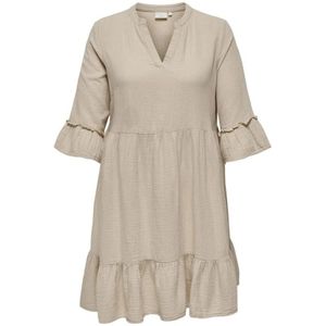 Only Carmakoma, Peplum Jurk Oxford Tan Geruit Beige, Dames, Maat:3XL