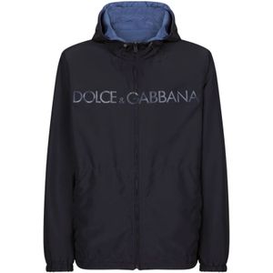 Dolce & Gabbana, Jassen, Heren, Blauw, L, Blauwe Omkeerbare Logo Print Jassen