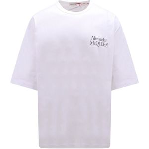 Alexander McQueen, Tops, Heren, Wit, S, Katoen, Organisch Katoenen T-Shirt met Logo Print voor Heren