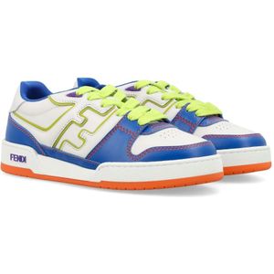 Fendi, Schoenen, Dames, Veelkleurig, 38 EU, Leer, Lage Top Leren Sneakers Blauw Groen