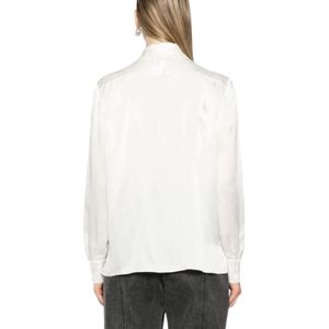 Alberta Ferretti, Blouses & Shirts, Dames, Wit, M, Satijn, Satin Blouse met Lange Mouwen