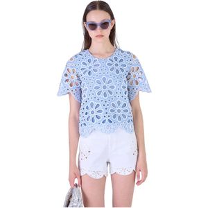 Silvian Heach, Bloemen Blouse met Uitsnijdingen Blauw, Dames, Maat:S