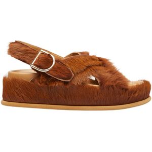 Dries Van Noten, Stijlvolle Ponyhair Sandalen Bruin, Dames, Maat:38 EU