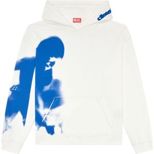 Diesel, Sweatshirts & Hoodies, Heren, Wit, L, Katoen, Distressed hoodie with smudgy print