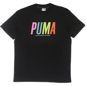 Puma, Tops, Heren, Zwart, XL, Katoen, Zwart Grafisch T-shirt Korte Mouw Shirt