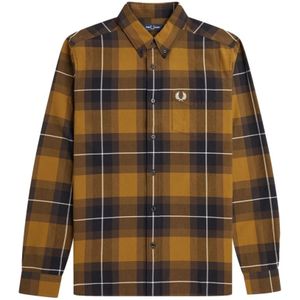 Fred Perry, Overhemden, Heren, Bruin, XL, Katoen, Klassieke Tartan Overhemd