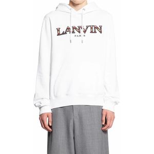 Lanvin, Sweatshirts & Hoodies, Heren, Wit, 3Xl, Paris Logo Hoodie met Curb Lace