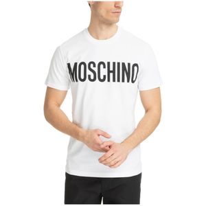Moschino, Tops, Heren, Wit, M, Katoen, Gestreept Logo T-shirt