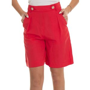 Liu Jo, Korte broeken, Dames, Rood, XS, Linnen, Gouden Knoop Bermuda Shorts