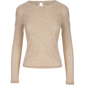 Ermanno Scervino, Tops, Dames, Bruin, M, Tule, Bruine Kristalversierde Top