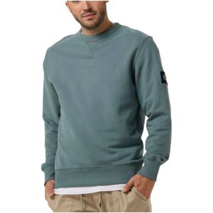 Calvin Klein, Sweatshirts & Hoodies, Heren, Blauw, XL, Katoen, Blauwe Badge Crew Neck Sweater