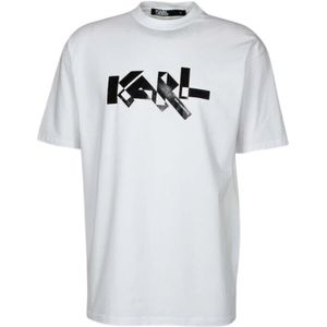 Karl Lagerfeld, Tops, Heren, Wit, S, Katoen, Wit Regular Fit Katoenen T-Shirt