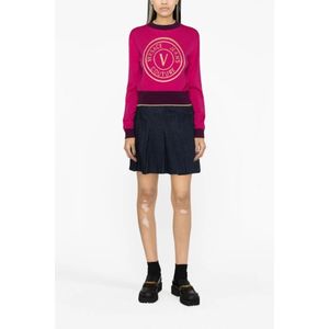 Versace Jeans Couture, Truien, Dames, Roze, M, Logo Gebreide Trui