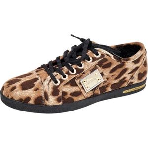 Dolce & Gabbana Pre-owned, Pre-owned, Dames, Bruin, 37 EU, Tweed, Pre-owned Fabric sneakers