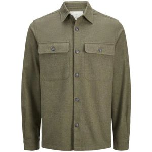 Jack & Jones, Jassen, Heren, Groen, S, Melange Solid Overshirt Olive Night Comfort Fit