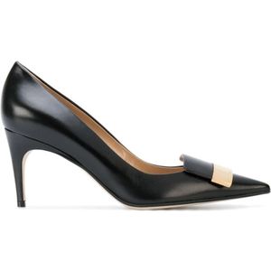 Sergio Rossi, Schoenen, Dames, Zwart, 38 1/2 EU, Leer, Zwarte leren pumps met hak