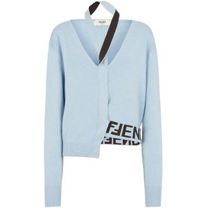 Fendi, Truien, Dames, Blauw, S, Wol, Blauwe Wol Kasjmier Vest Aw 23