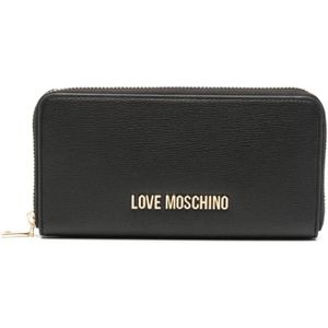 Love Moschino, Accessoires, Dames, Zwart, ONE Size, Zwarte Korrelige Portemonnee met Gouden Logo