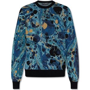 Dolce & Gabbana, Sweatshirts & Hoodies, Heren, Blauw, M, Katoen, Blauwe Zijden Trui met Lange Mouwen