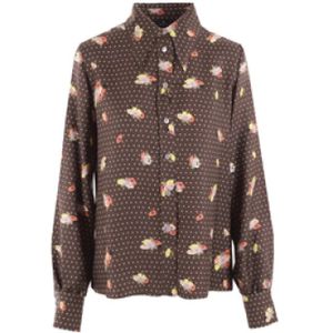 Etro, Blouses & Shirts, Dames, Bruin, S, Bruine Bloemen/Polka Dot Zijden Twill Overhemd