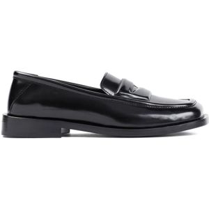 The Attico, Schoenen, Dames, Zwart, 39 EU, Leer, Zwarte Leren Loafers met Asymmetrische Neus