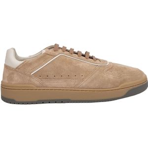 Brunello Cucinelli, Gewassen suède sneakers met leren details Beige, Heren, Maat:43 1/2 EU