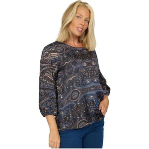 2-Biz, Blouses & Shirts, Dames, Veelkleurig, S, Blauwe Paisley Zijden Blouse