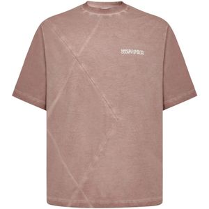 Marcelo Burlon, Vervaagd roze katoenen T-shirt met diamantstiksels Roze, Heren, Maat:S