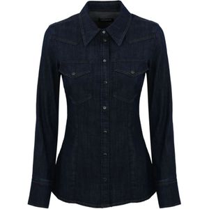 Dondup, Blouses & Shirts, Dames, Blauw, S, Denim, Denim Overhemd Lange Mouw Knoopsluiting