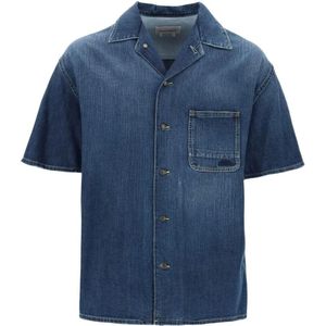 Alexander McQueen, Overhemden, Heren, Blauw, L, Denim, Organische Denim Korte Mouw Overhemd