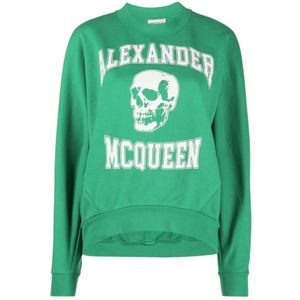 Alexander McQueen, Sweatshirts & Hoodies, Dames, Groen, XS, Katoen, Groene Trui met Bedrukt Voorpaneel