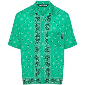 Palm Angels, Overhemden, Heren, Groen, 2Xl, Groene Paisley Overhemd Poplin Print