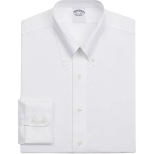 Brooks Brothers, Witte Regular Fit Non-Iron Stretch Supima Katoenen Twill Jurkoverhemd met Button Down Kraag Wit, Heren, Maat:L
