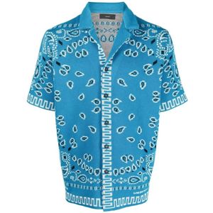 Alanui, Overhemden, Heren, Blauw, M, Heldere Blauwe Bandana Piqué Shirt